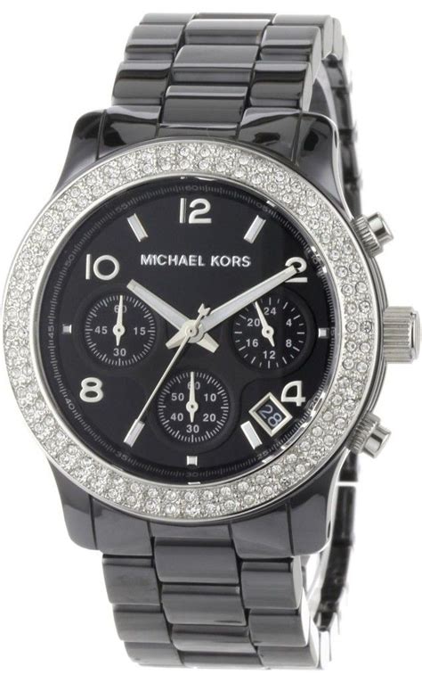 michael kors watches ladies black ceramic runway with glitz|Michael Kors Women's MK5190 Black Ceramic Runway Glitz .